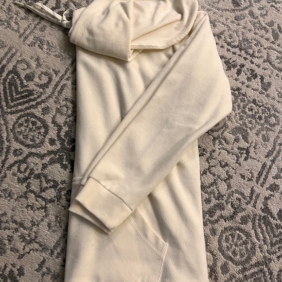 Ribbed White/Cream Hoodie Sweatshirt with Drawstring - Picture 2 of 5